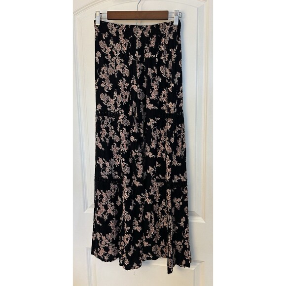 Angie Womens Pants Small Wide Leg Black Floral Lace Inserts Boho Beach Palazzo - Picture 3 of 12